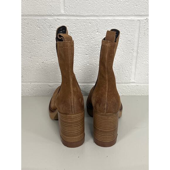 Vintage Foundry Co. Sz 8 Cognac Penelope Suede Leather Block Heel Chelsea Boots - Picture 5 of 9
